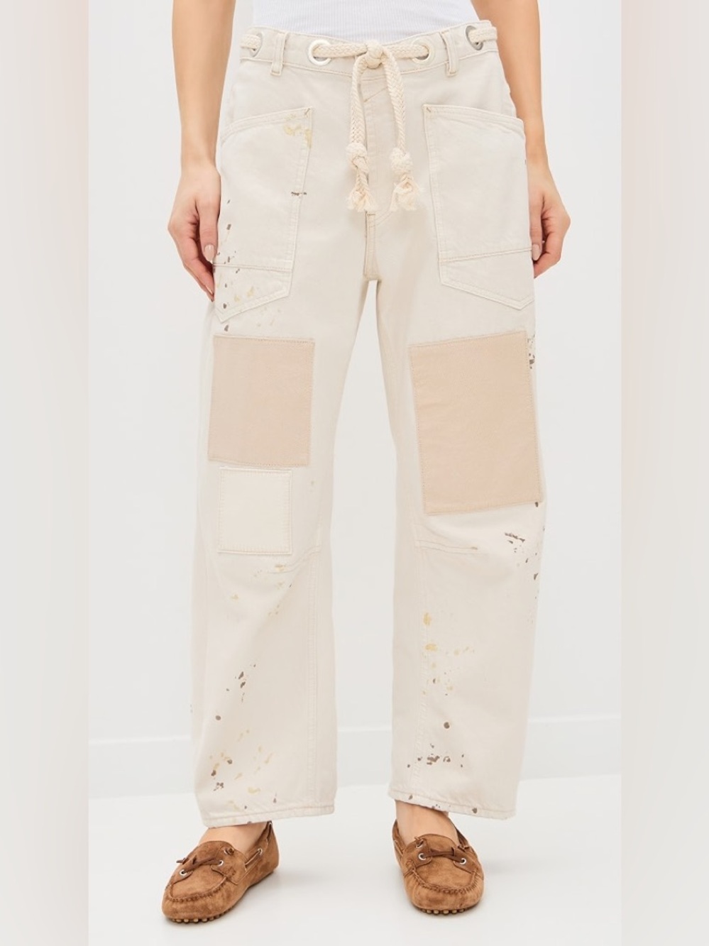 BNWT Free People We The Free Moxie Barrel Jeans in White Size 26